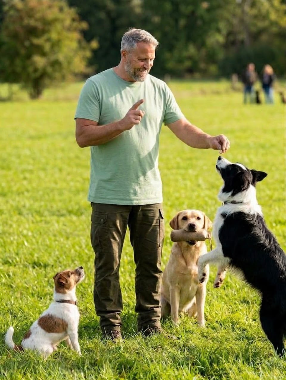 Mike beim Gruppentraining mit drei Hunden